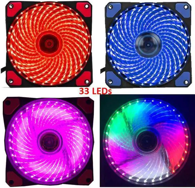 Main image of 15leds or 33LED PC Computer 5color 16dB Ultra Silent  game Case Fan Heatsink Cooler Cooling Rubber 12CM Fan 12v molex 4pin 3p
