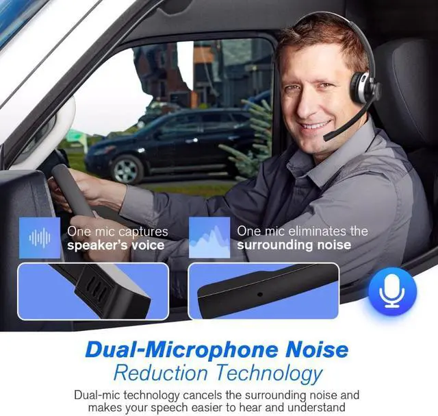 Alt view image 3 of 5 - HC3 Bluetooth 5.0 Headphone Dual Noise Cancelling Microphone Clear Wireless&Wired Headset For PC Laptop Call Center Phones