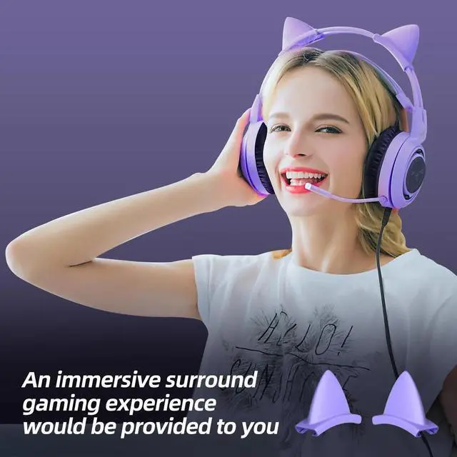 Alt view image 5 of 5 - Gaming Headset with Mic G951S Purple Stereo for PS4 PC Phone Detachable Cat Ear Headphone 3.5MM Noise Reduction Women Gift