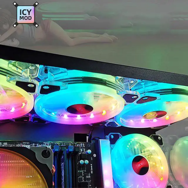 Alt view image 4 of 5 - RGB Fan 12CM PC Cooler 120MM Music Rhythm Colorful Chassis Silent Fan Kit Control Water Cooler For MOD A-RGB AURA