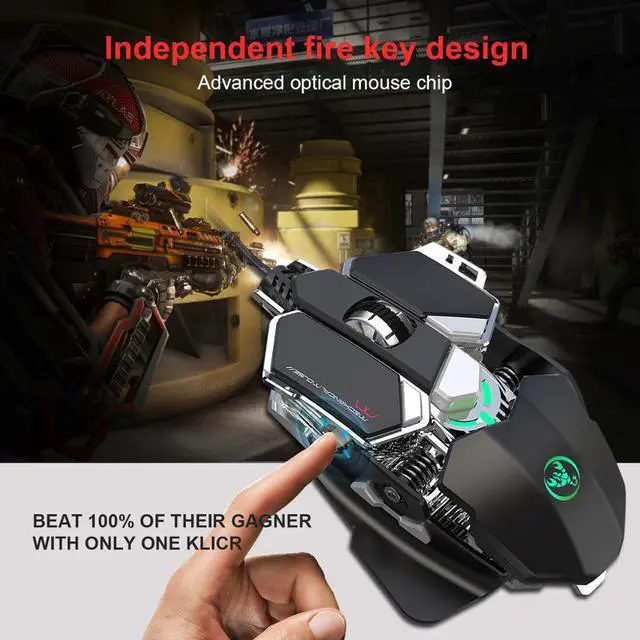 Alt view image 5 of 5 - J600 eat chicken mechanical gaming mouse 6400DPI 9-key programmable wired mouse light cool automatic gun for PC gamer