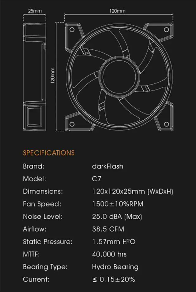 Alt view image 5 of 5 - C7 PC Case Fan 120mm Aura Sync 5v 3pin RGB LED Remote Adjust PC Computer Case Fan Computer CPU Cooler Cooling Case Fan