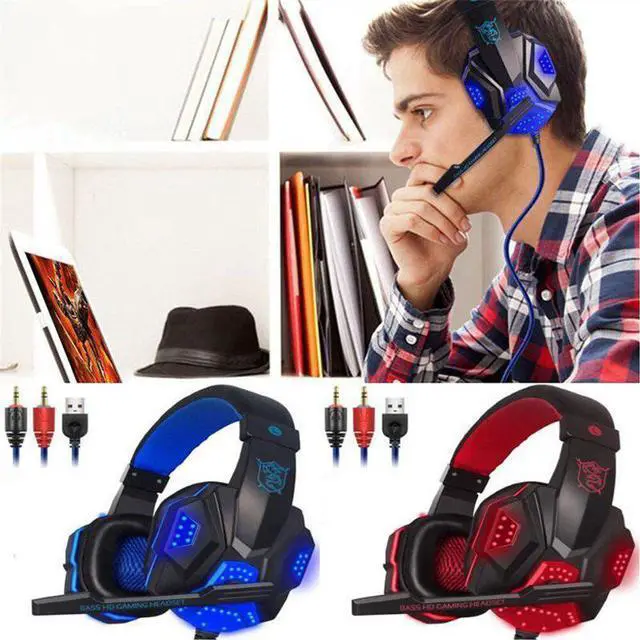 Alt view image 5 of 5 - Gaming Headphones Over-Ear Gamer Headset With Mic LED Volume Control Stereo Sound Earphones With Audio Cable For PC PS4