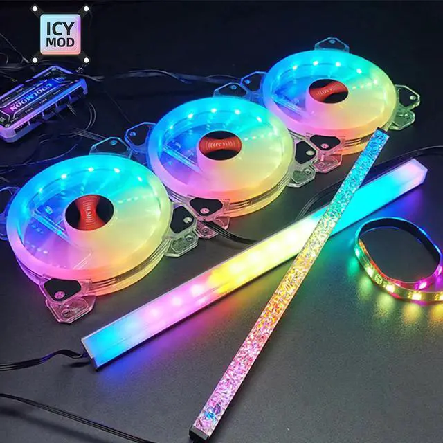 Alt view image 5 of 5 - RGB Fan 12CM PC Cooler 120MM Music Rhythm Colorful Chassis Silent Fan Kit Control Water Cooler For MOD A-RGB AURA