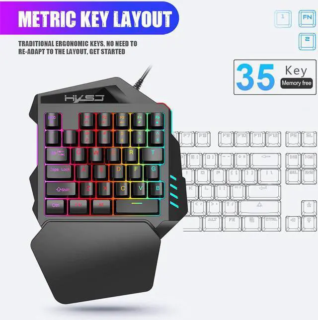 Alt view image 2 of 5 - Single hand One-Hand PS4 Gaming Keyboard RGB Backlit Portable Teclado Gamer Mini Gaming Keypad Mouse Set for PC Xbox Gamer