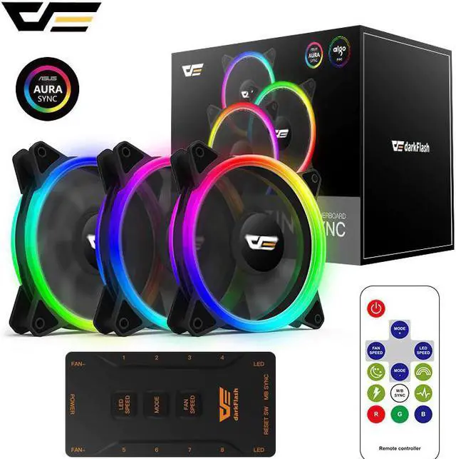 Main image of DR12 Pro Computer PC Case Fan 120mm RGB LED Quiet Remote Speed adjust AURA SYNC Computer Cooler Cooling RGB Case Fans