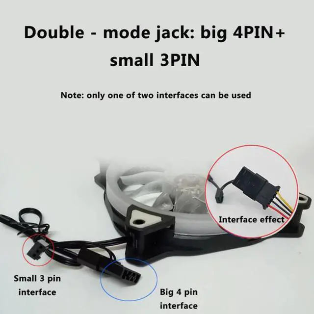 Alt view image 2 of 5 - 120mm LED Cooling Fan 12V 4Pin to 3Pin RGB Ultra Quiet Computer PC CPU Cooler QJY99