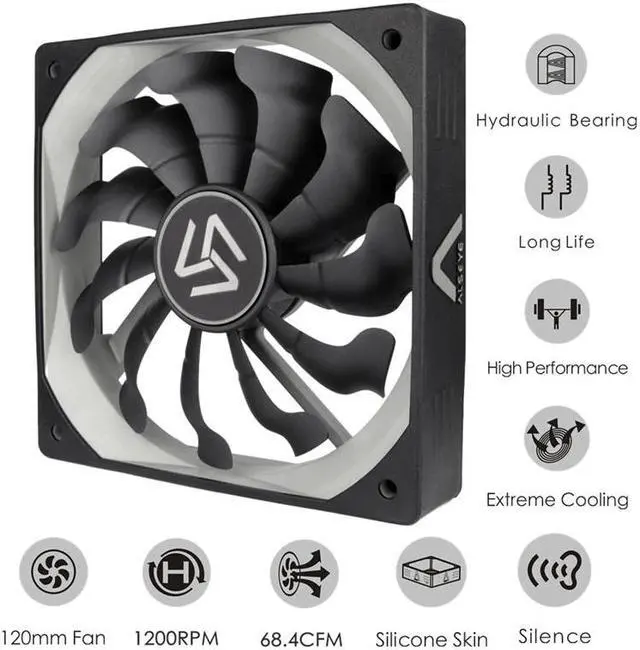 Alt view image 2 of 5 - S-120 PC Fan 120mm High Air Flow Cooler 12V 3pin Cooling Fans for PC Case, CPU Cooler, Water Cooling