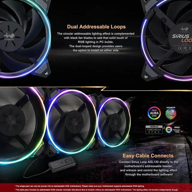 Alt view image 2 of 5 - PC Computer LED fan 120mm 4pin Desktop PC Computer Cooling Cooler Sirius  Loop ASL120 RGB Silent Case Cooling Fans