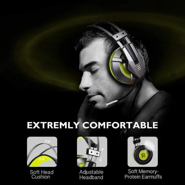 Alt view image 5 of 5 - E800 Stereo Wired Gaming Headphones Gamer Headset Over Ear with Noise-cancelling Microphone/LED Light for phone/PS4/PC/Xbox