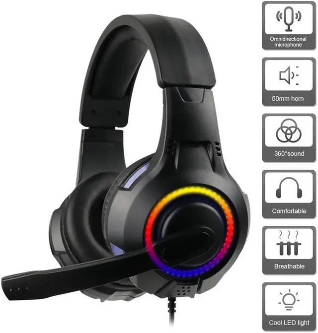 Alt view image 4 of 5 - A60 3.5mm USB Wired Gaming Headset RGB Light Over Ear Headphones With Mic For PS4/Xbox One/XBOX 360/Nintendo Switch/PC