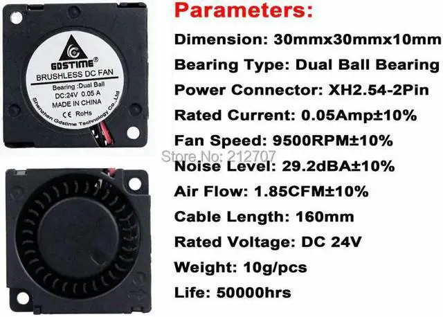 Alt view image 5 of 5 - 3010 Blower Fan Ball Bearing 30mm 3cm 30mm x 10mm Blower Cooling Cooler Fan for 3D Printer Parts
