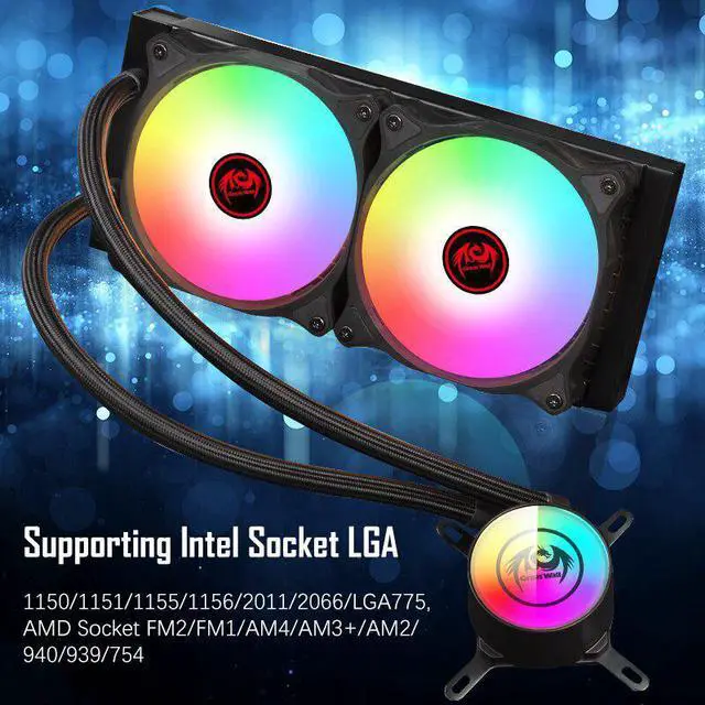 Alt view image 2 of 5 - RGB Water Cooler CPU Cooling 2011 2066 AM4 Dual Fans 120mm Radiator Computer Processor Heatsink ARGB Water Cooling PC