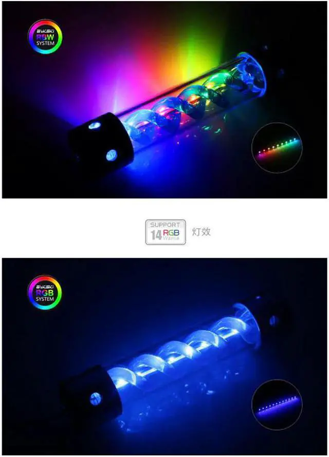 Alt view image 3 of 5 - 260mm X 50MM Acrylic Double Helix T-Virus Cylindrical Water-Coolant Cooler Tank 6 holes Reservoir Cover RGB/A-RGB Light