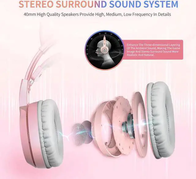 Alt view image 3 of 5 - G951S Pink Gaming Headset Cat Earphone Noise Reduction Deep Bass 3.5mm Headphone With Mic for PUBG LOL Computer Gamer