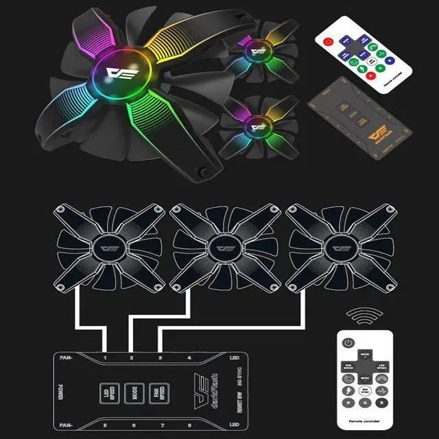 Alt view image 3 of 5 - 120mm RGB Fan 3in1 Aura Sync Computer PC Case Fan Speed Controllable Quiet IR Remote Computer CPU Cooler Cooling