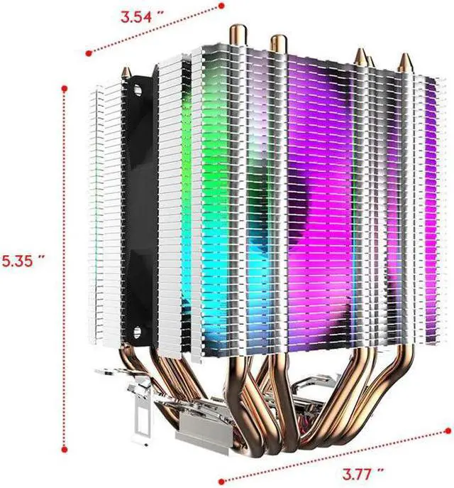 Alt view image 2 of 5 - Air Cooler 6 Heat Pipes Twin-Tower Heatsink With 90Mm Rainbow Led Fans For Intel 775/1150/1155/1156/1366