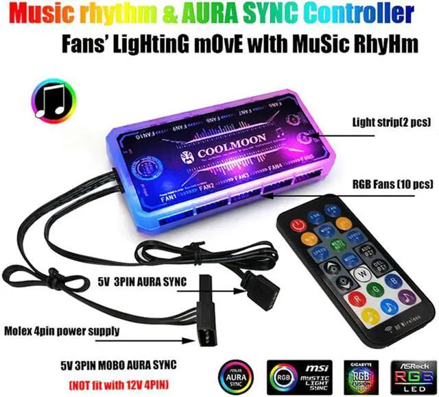 Alt view image 3 of 5 - 12CM RGB Fan 5V Music Rhythm A-RGB Chassis Quiet Fan AURA SYNC Kit Musical Control Water Cooler Custom For Mod 120mm