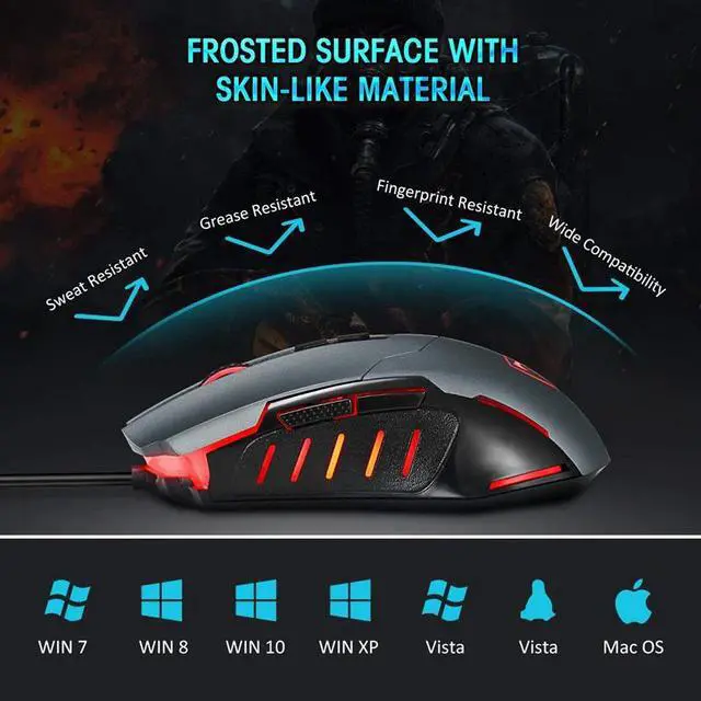 Alt view image 5 of 5 - Hot Wired Gaming Mouse 5 Levels DPI Adjustable Best PC Gaming Mouse Ergonomic Mouse With Breathing Backlight 7 Button
