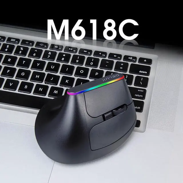 Alt view image 2 of 6 - Delux M618C Wireless Mouse Ergonomic Vertical 6 Buttons Gaming Mouse RGB 1600 DPI Optical Mice With For PC Laptop