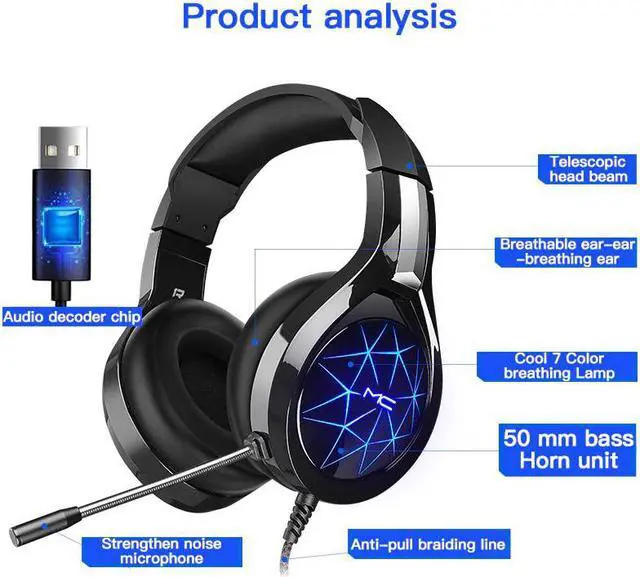 Alt view image 5 of 5 - Headset Headphones With Microphone Light Surround Sound Bass Earphones For PS4 Professional Gamer PC Laptop