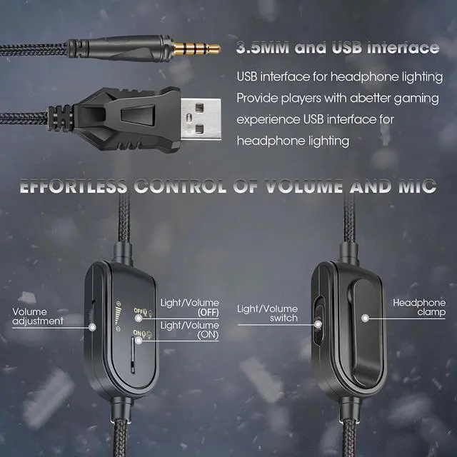 Alt view image 5 of 5 - K8 PS4 Headset casque Wired PC Gamer Stereo Gaming Headphones with Microphone LED Lights for XBox One/Laptop Tablet