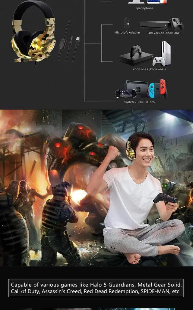 Alt view image 3 of 5 - Headset Over Ear Stereo Headphone with Mic for PS4 Pro PC Switch Laptop