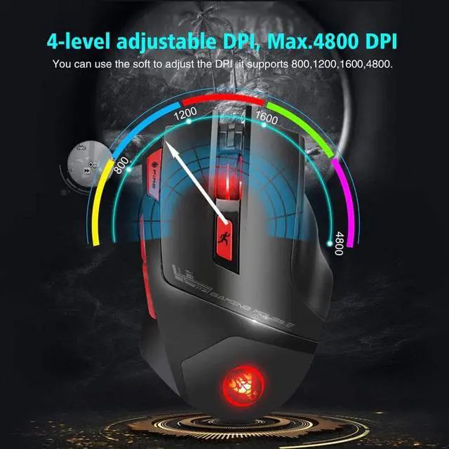 Alt view image 5 of 5 - Wireless Gaming Mouse, 6000 DPI Wireless RGB Gamer Mouse with 7 Programmable Buttons, Built-in 1200mAH Battery