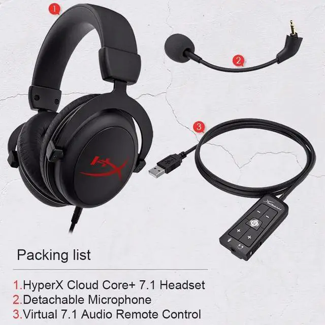 Alt view image 2 of 5 - Original Gaming Headphones HyperX Cloud Core+7.1 Wired Heandset With a Microphone For PC PS4 Xbox One Nintendo Switch