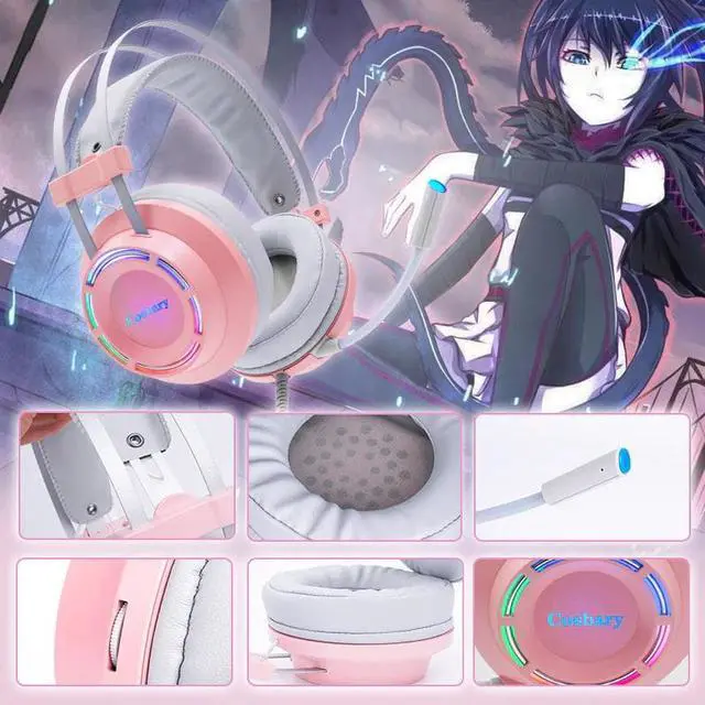 Alt view image 5 of 5 - Headphones Gaming Headset Wired with Microphone Professional Gamer 7.1 Surround Sound RGB Light for PC Computer Xbox One