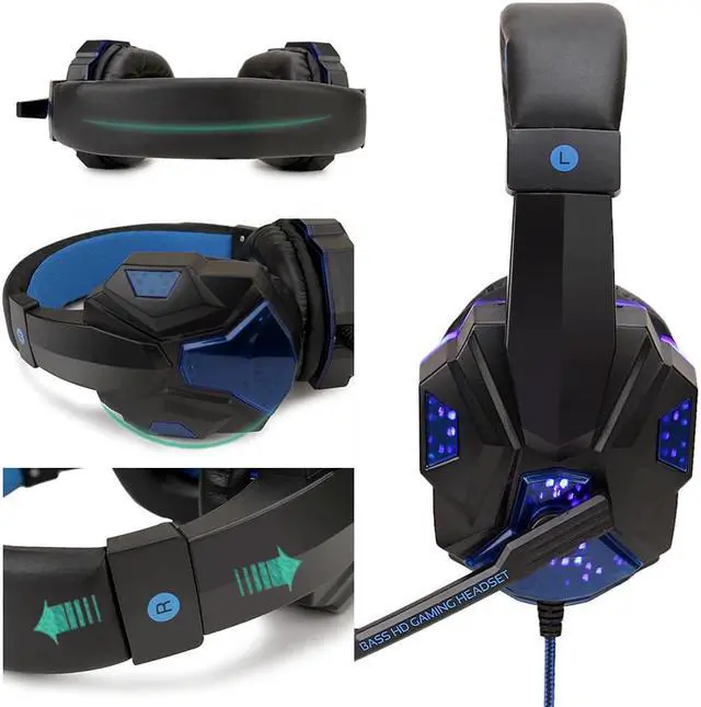 Alt view image 4 of 5 - Led Light Gamer Headset for Computer PS4 Gaming Headphones Adjustable Bass Stereo PC Wired Headset With Mic Gifts