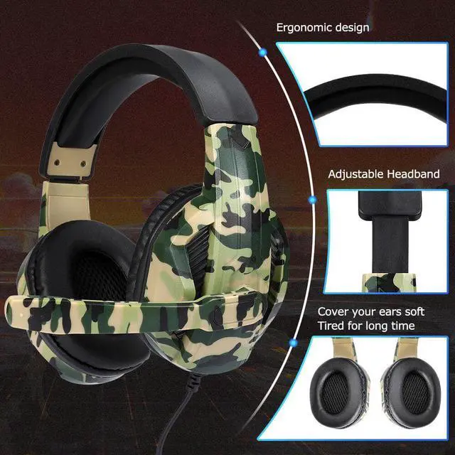 Alt view image 3 of 5 - 3.5mm Gaming Headsets Camouflage HD Stereo No Noise Head-mounted Professional Gamer Headphones for PS4 PS3 Xbox Switch Computer