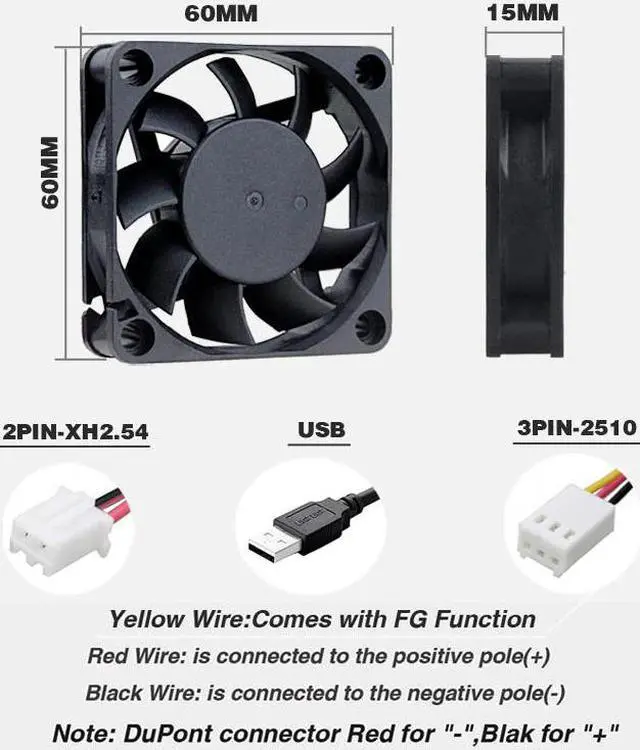 Alt view image 3 of 5 - 2 Pieces 60mm 6015 5V 12V 24V Brushless USB 2PIN 3PIN DC Cooler Fan 60x60x15mm 6015 6cm For Computer PC CPU Case Cooling