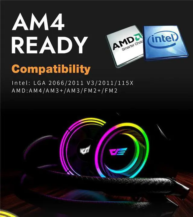 Alt view image 2 of 5 - Water Liquid Cooling AIO CPU Cooler Radiator 120mm Fan RGB  Sync CPU Water Cooling For LGA 2011/1156/AM3+/AM4