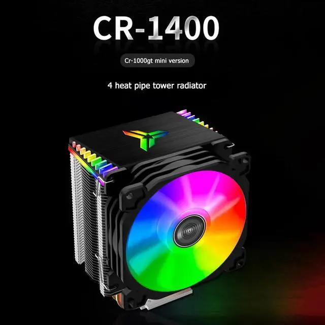 Alt view image 2 of 5 - CR1400 PWM 4Pin 12V PC LED Fan Cooling RGB 4 Heat-pipes CPU Cooler Computer Radiator for Intel 1151/1155/AM3/AM4