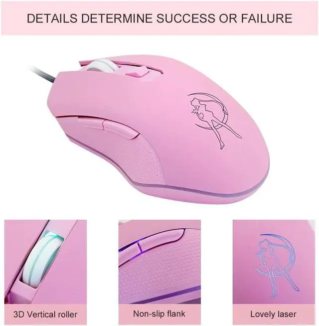 Alt view image 4 of 5 - Pink Computer Mouse Colorful Backlit Gaming Mice Optical Wired Fashion Sailor Moon Mouse Girl Mause 3200DPI For Laptop