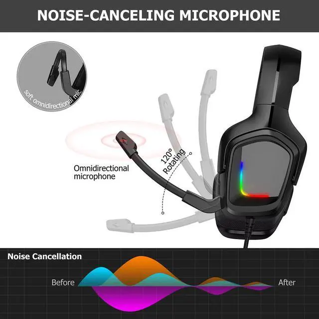 Alt view image 4 of 5 - Headset Gaming Headphone RGB with Microphone LED Light Surround Sound Bass PC Gamer Headphone for Xbox One PS4 Phone Laptop