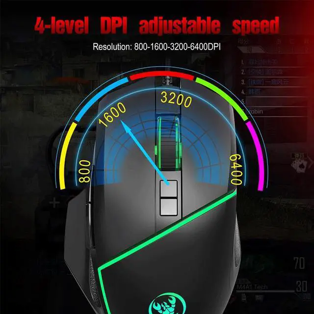 Alt view image 3 of 5 - Mouse Adjustable 6400DPI Mechanical  Mouse  7 Keys LED light Wired USB Mice For PC Laptop Professional