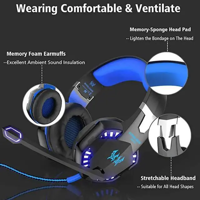 Alt view image 5 of 5 - Gaming Headsets Big Headphones with Light Mic Stereo Earphones Deep Bass for PC Computer Gamer Laptop PS4 New X-BOX