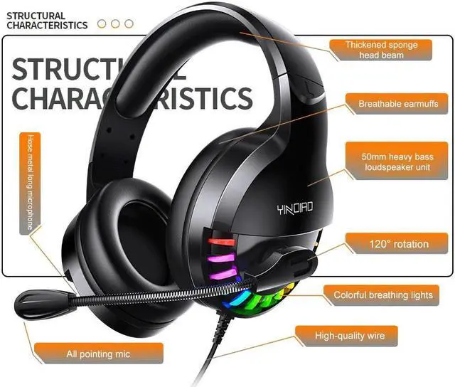 Alt view image 2 of 5 - Headset Gamer 7.1 Surround Sound USB 3.5mm Wired RGB Light Game Headphones with Microphone for Xbox One PS4 Tablet PC