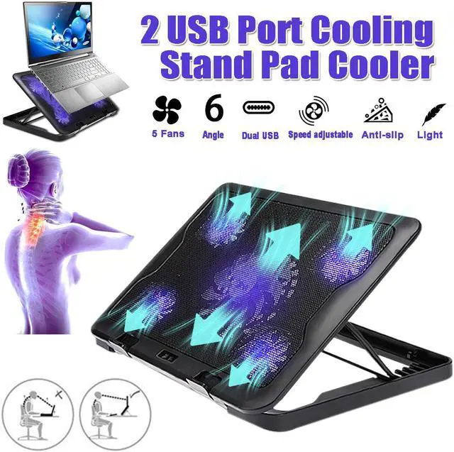 Main image of Laptop Cooler 2 USB Ports And 5 Cooling Fans LED USB Laptop Cooling Pad Notebook Stand for Laptop PC 7-17inch