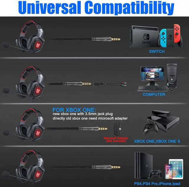 Alt view image 5 of 5 - K8 PS4 Gaming Headphones casque PC Stereo Gaming Headset with Microphone LED Light for Laptop Tablet/Xbox One Gamer