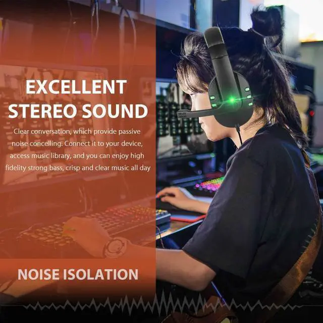Alt view image 4 of 5 - Headphones Bass Stereo PC Gamer Over Ear Wired Headset With Mic For Computer PS4/Nintendo Switch/Xbox One/Laptop