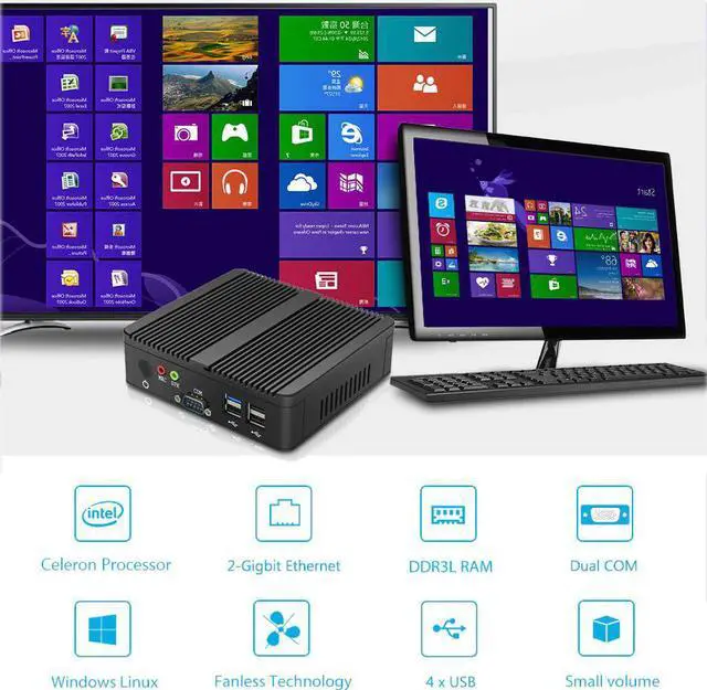 Fanless Mini Pc Intel Celeron j1900 Win Windows 10 7 Linux Thin