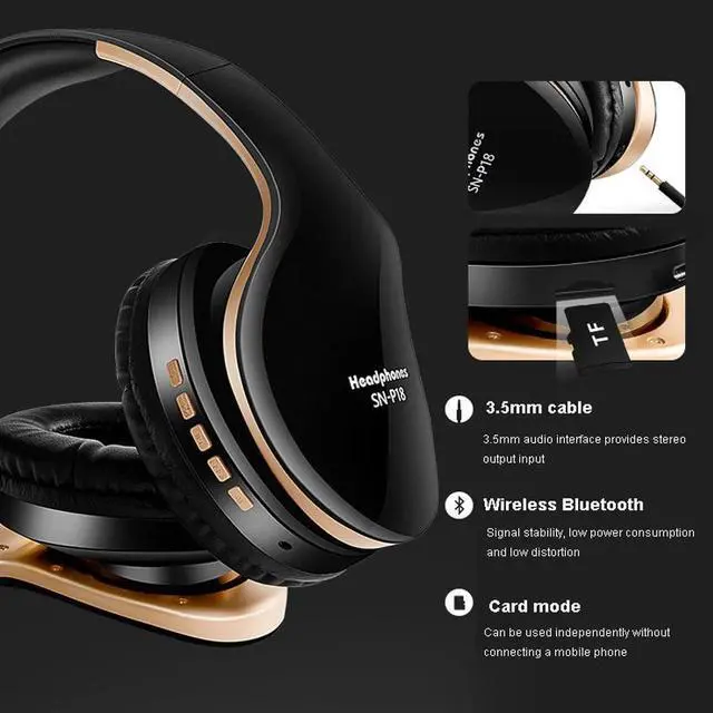 Alt view image 3 of 5 - Headphones Bluetooth Headset Over Ear Stereo Bass Earphone Foldable Adjustable Gaming Earphones With Mic For PC Phone