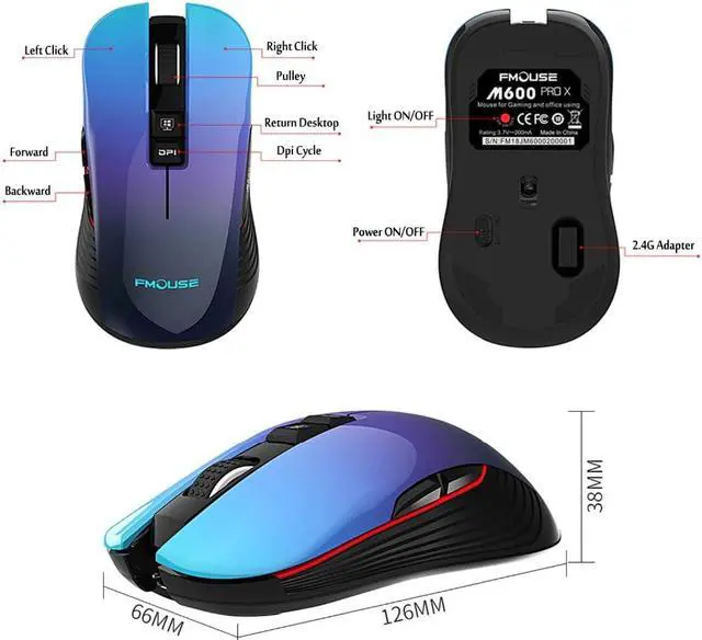 Alt view image 4 of 5 - Mouse 2.4G Wireless Mute Ergonomic Mouse 3600DPI Colorful breathing light Mice for Gaming Office Laptop Pc and Mac