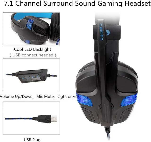 Alt view image 3 of 5 - SY860MV 7.1 USB Gaming Head-mounted Headphone With Mic Bass Stereo LED Light Over Ear Computer Phone Gamer Cascos For XBOX PS4