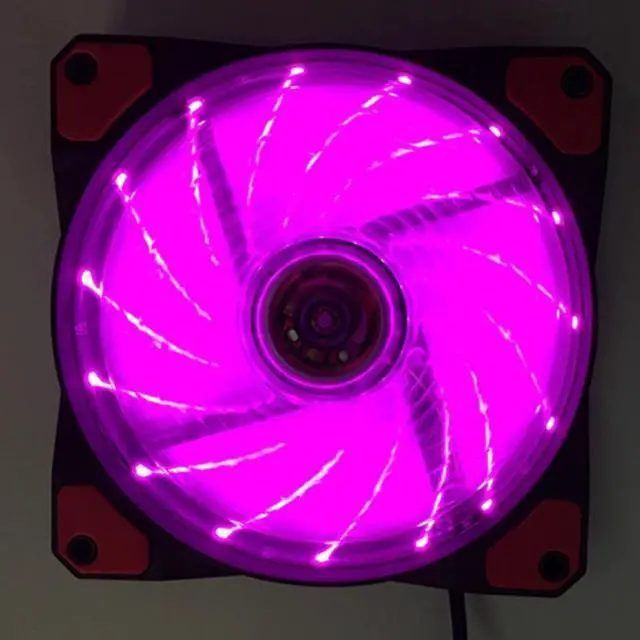 Alt view image 4 of 5 - 2PCS Computer 16DB Ultra Silent 15 LEDs Case Fan Heatsink Cooler Cooling, 12CM Fan,12VDC 3P IDE 4Pin Purple