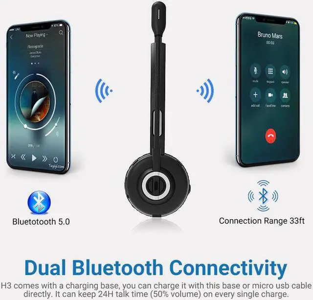 Alt view image 5 of 5 - H3B Call Center Bluetooth Headset Hands-free Wireless Headphones With Mic Noise Cancelling Skype Headset For Phone PC