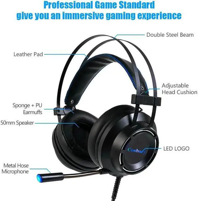 Alt view image 2 of 5 - Gaming headphone with Microphone USB Wired Earphone 7.1 Surround Sound Game Headset for PC PS4 Xbox One